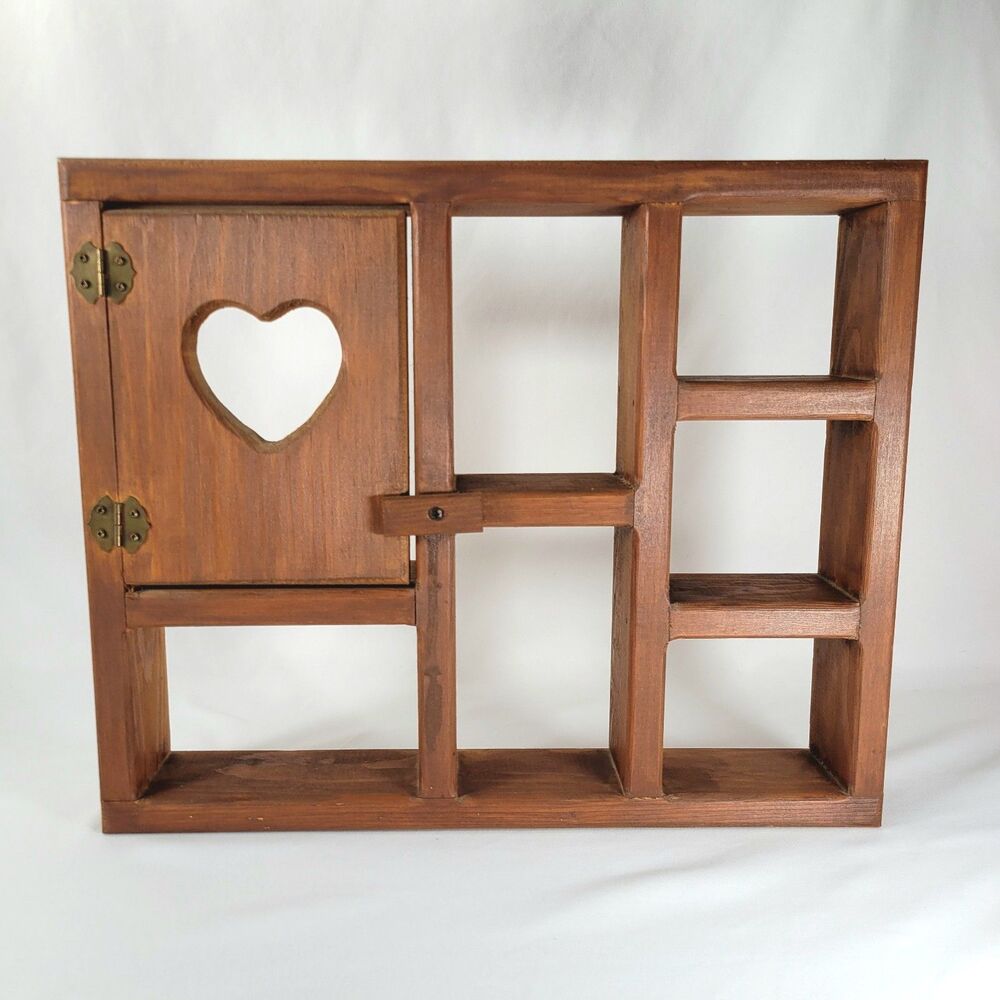 Vintage Wood Heart Wall Shelf Shadow Box Trinket Display Cottagecore Country